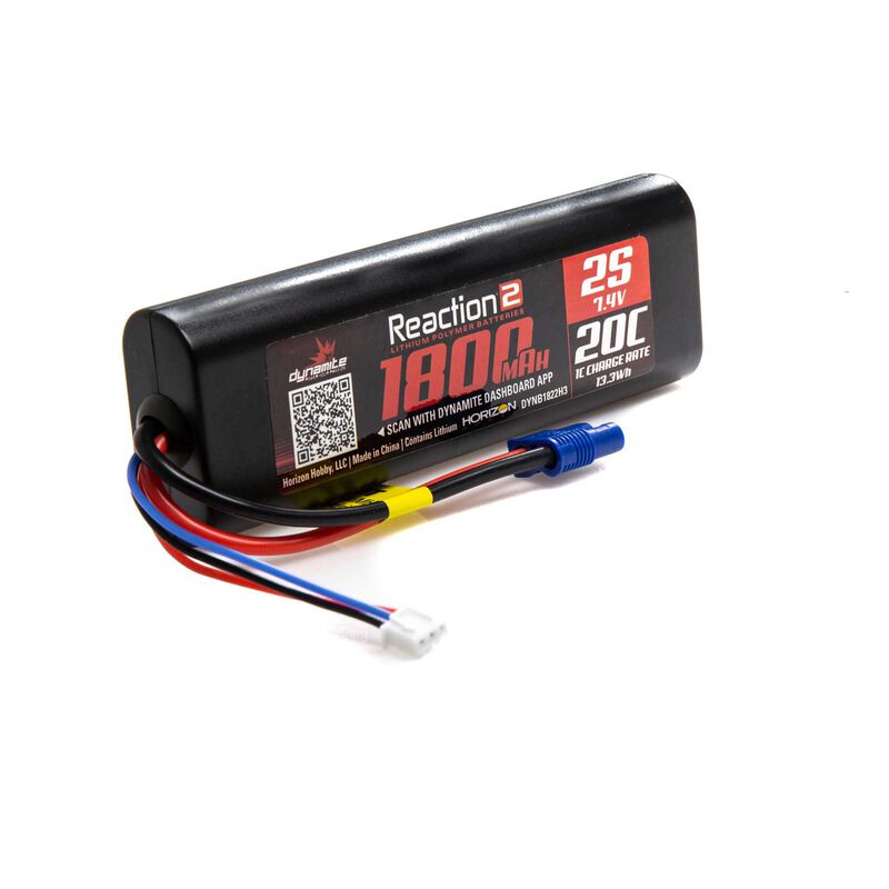 7.4V 1800mAh 2S 20C Reaction 2.0 Hardcase LiPo Battery: EC3