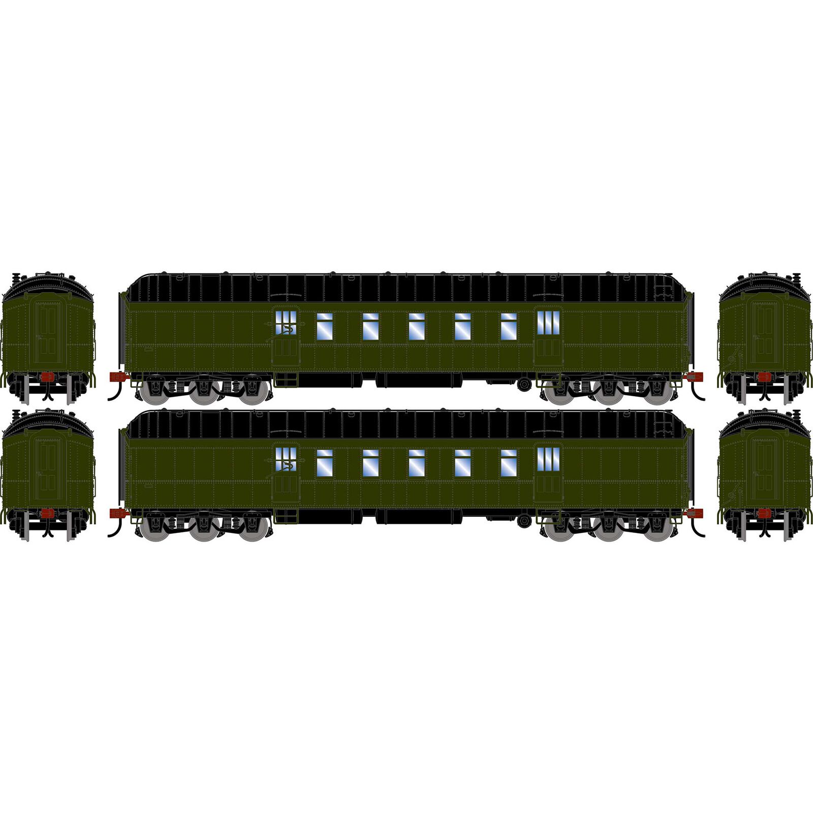 HO ATH 60' Pullman Common Standard Postal Car, Green Unlettered (2)
