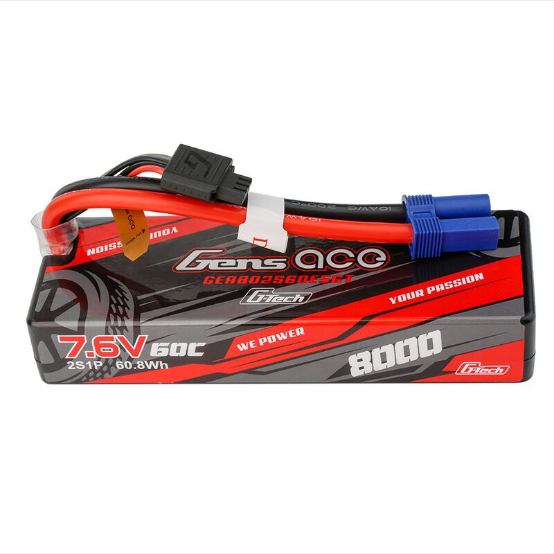 Gens ace G-Tech 8000mAh 7.6V 2S1P 60C HardCase Lipo Battery Pack w/ EC5 Plug