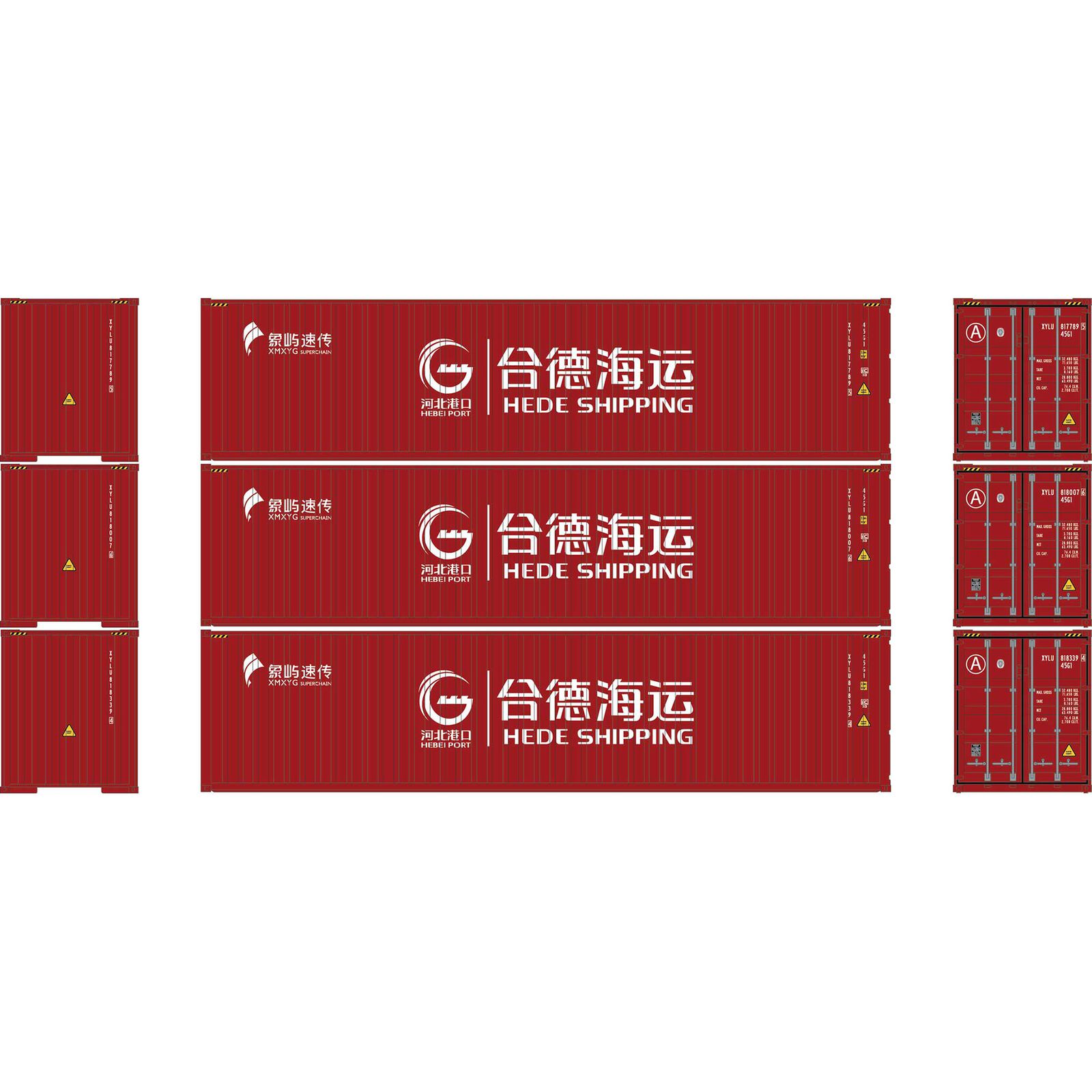 HO ATH 40' Corrugated High-Cube Containers, XYLU #817789-5/818007-6/818339-4 (3)