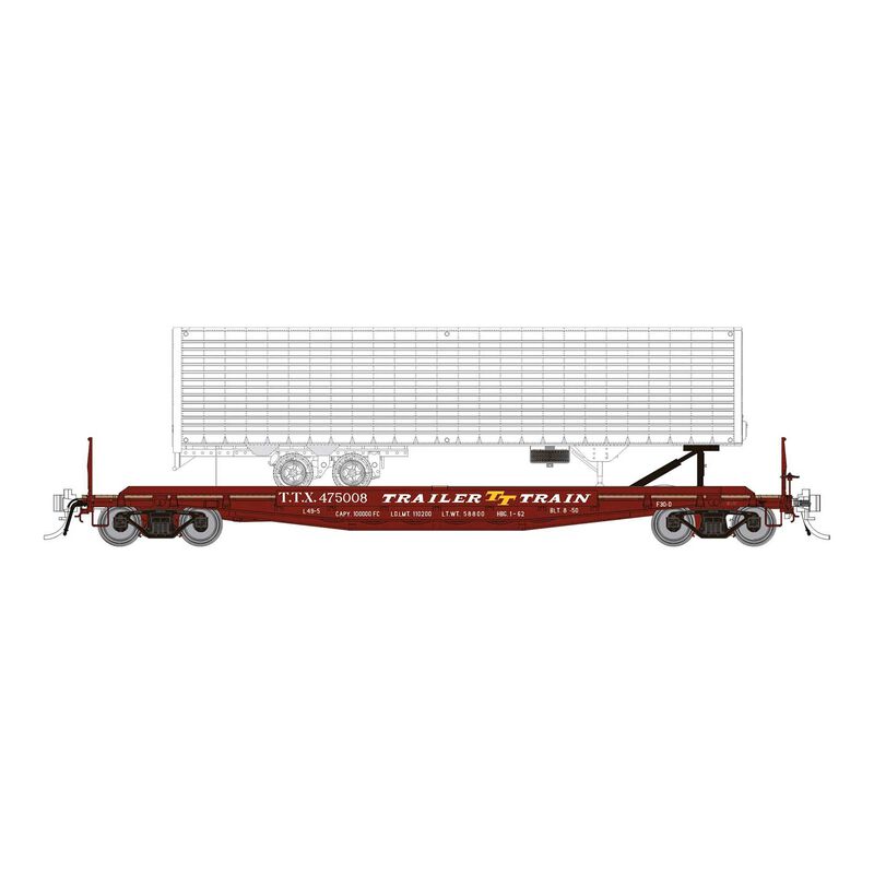 HO F30D 50 TOFC Flat Car with Trailer, TTX Early Red (6)