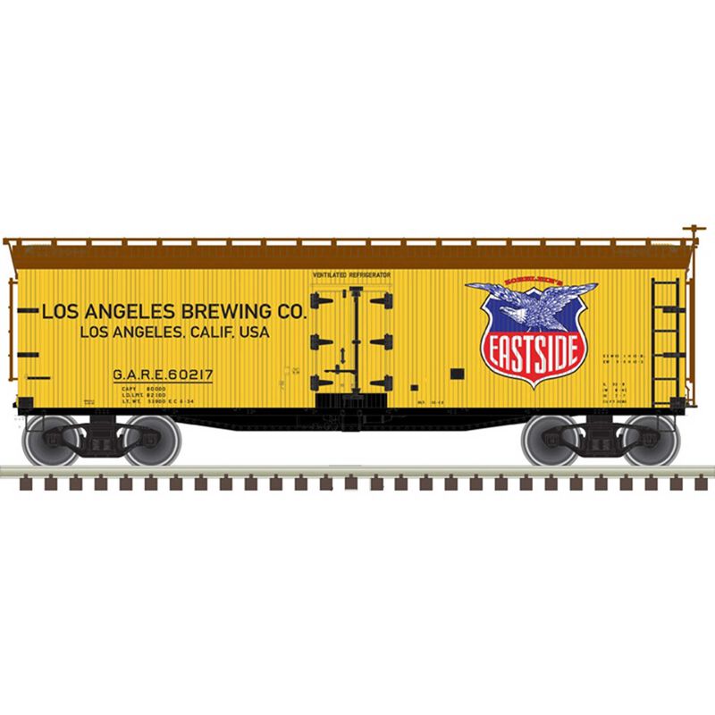 HO 40' WoodReefer Eastside60217, Yellow/Brown/Red/Blue/White