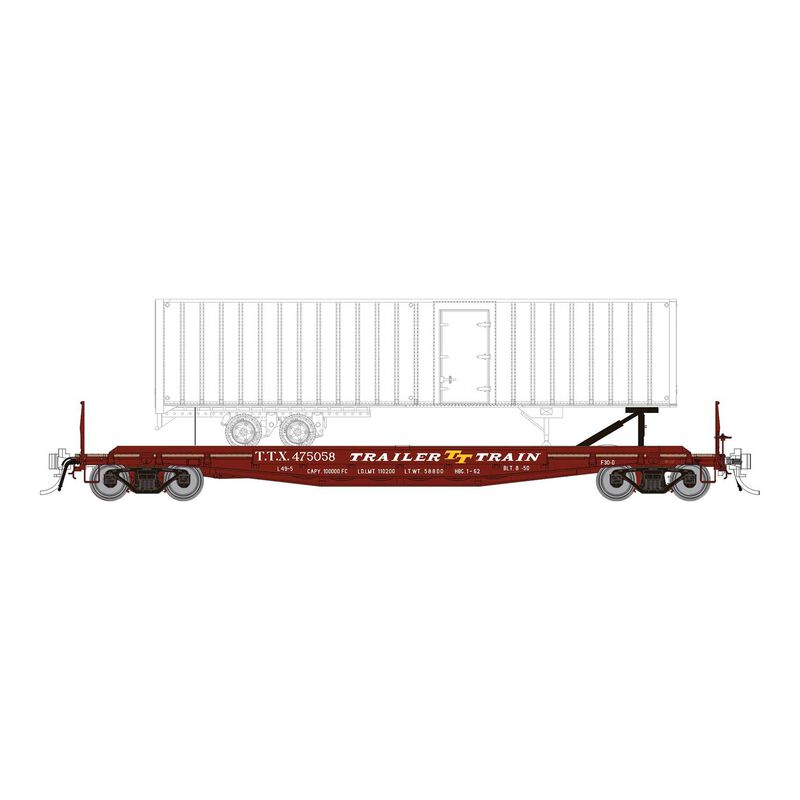 HO F30D 50 TOFC Flat Car with Trailer, TTX Late Red (6)