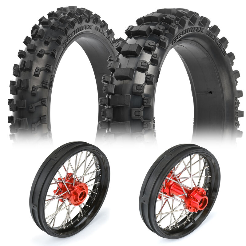 1/4 Pro-Spec Aluminum F/R Wheel Black/Red Dunlop MX33/MX33 Bundle