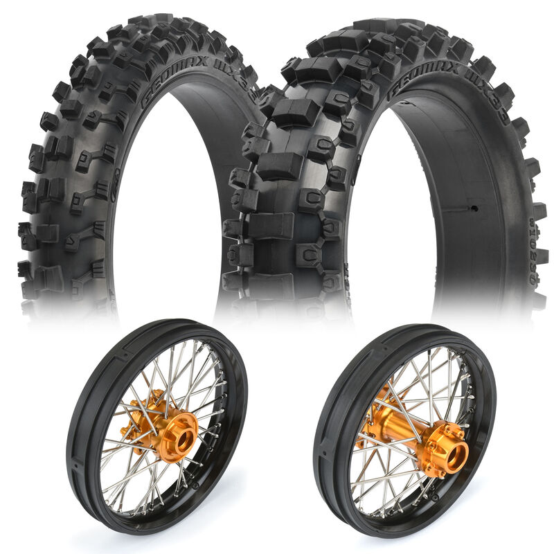 1/4 Pro-Spec Aluminum F/R Wheel Black/Gold Dunlop MX33/MX33 Bundle