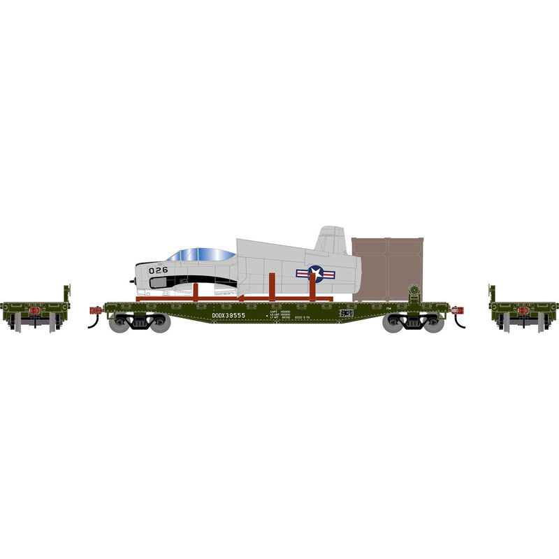 HO ATH 50' Flat Car w/T-28B Trojan Airplane, Flat Car- DODX #39555; Airplane- Marines NX5443U