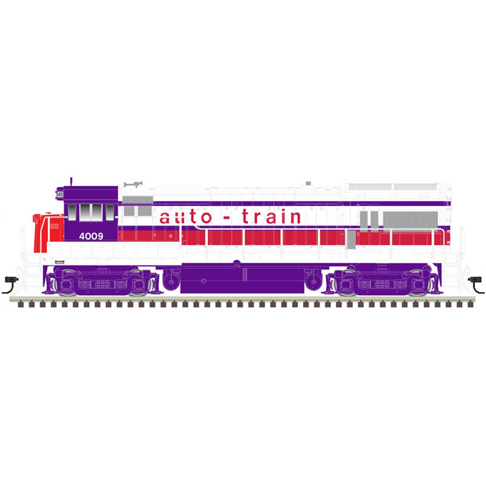 HO U33 36B Loco Auto Train 4002, White/Red/Purple