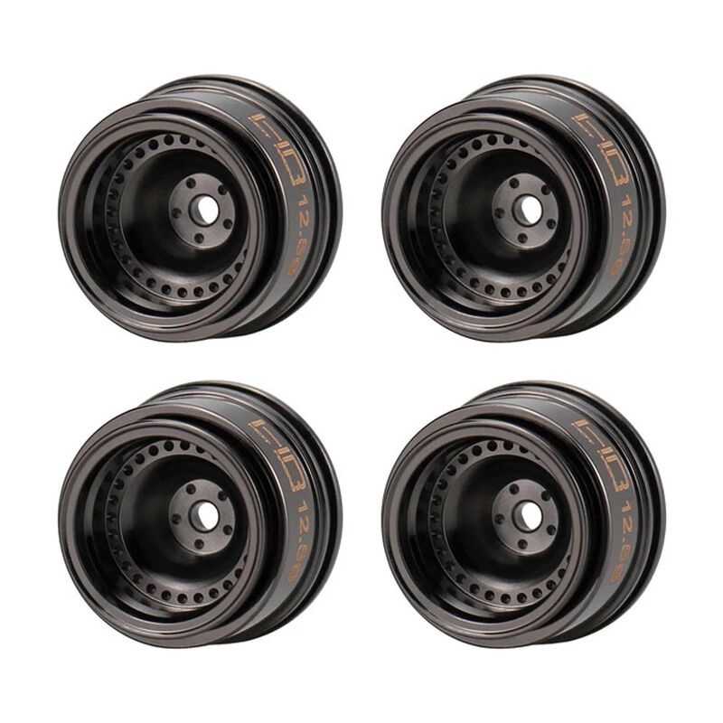 Hot Racing 1/30 Aluminum 4mm Offset Brass Beadlock Rock Crawler Wheels, Black Chrome (4)