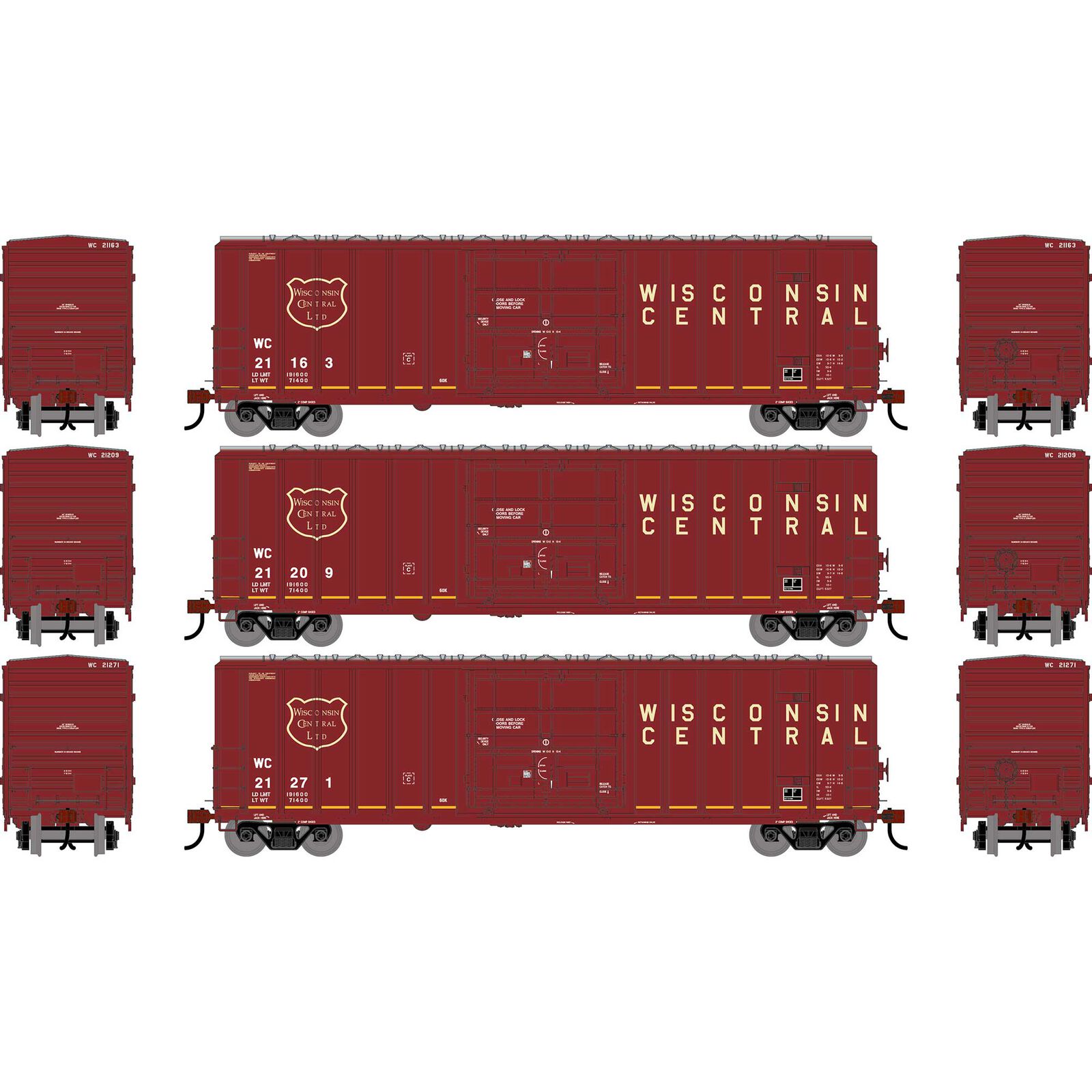 HO ATH 50' FMC 5327 12' Plug Door Box Car, WC #21163/21209/21271 (3)