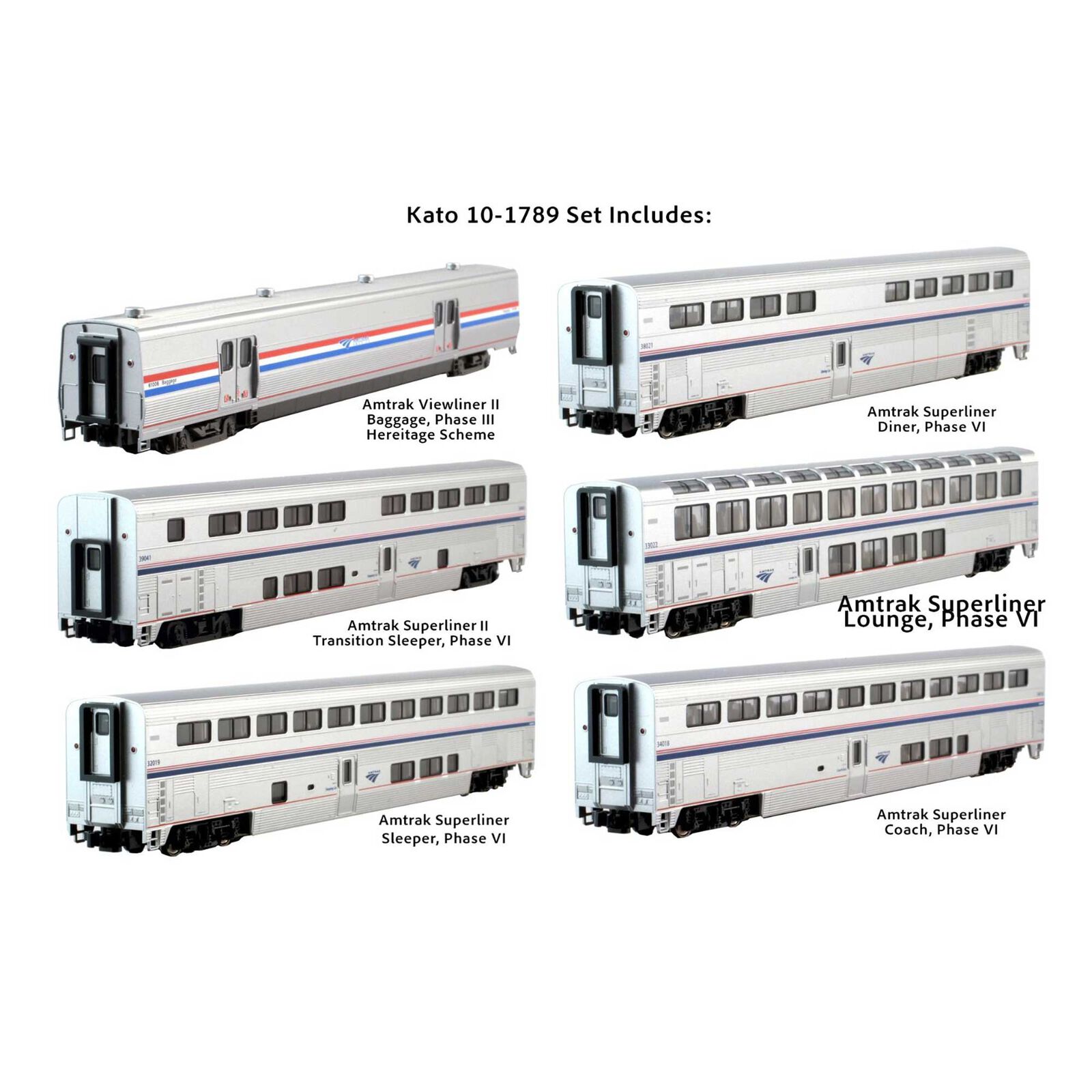 Kato USA, Inc. N Amtrak Superliner Phase VI 6-Unit Bookcase Set