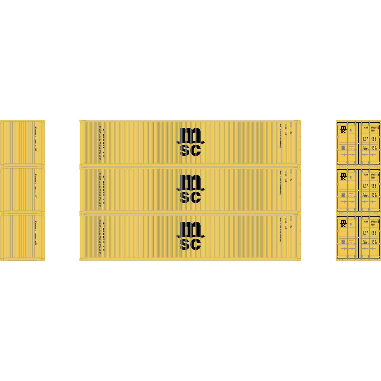 HO ATH 40' Corrugated Low-Cube Container, MSCU #478026 8/478111 4/478247 5 (3)
