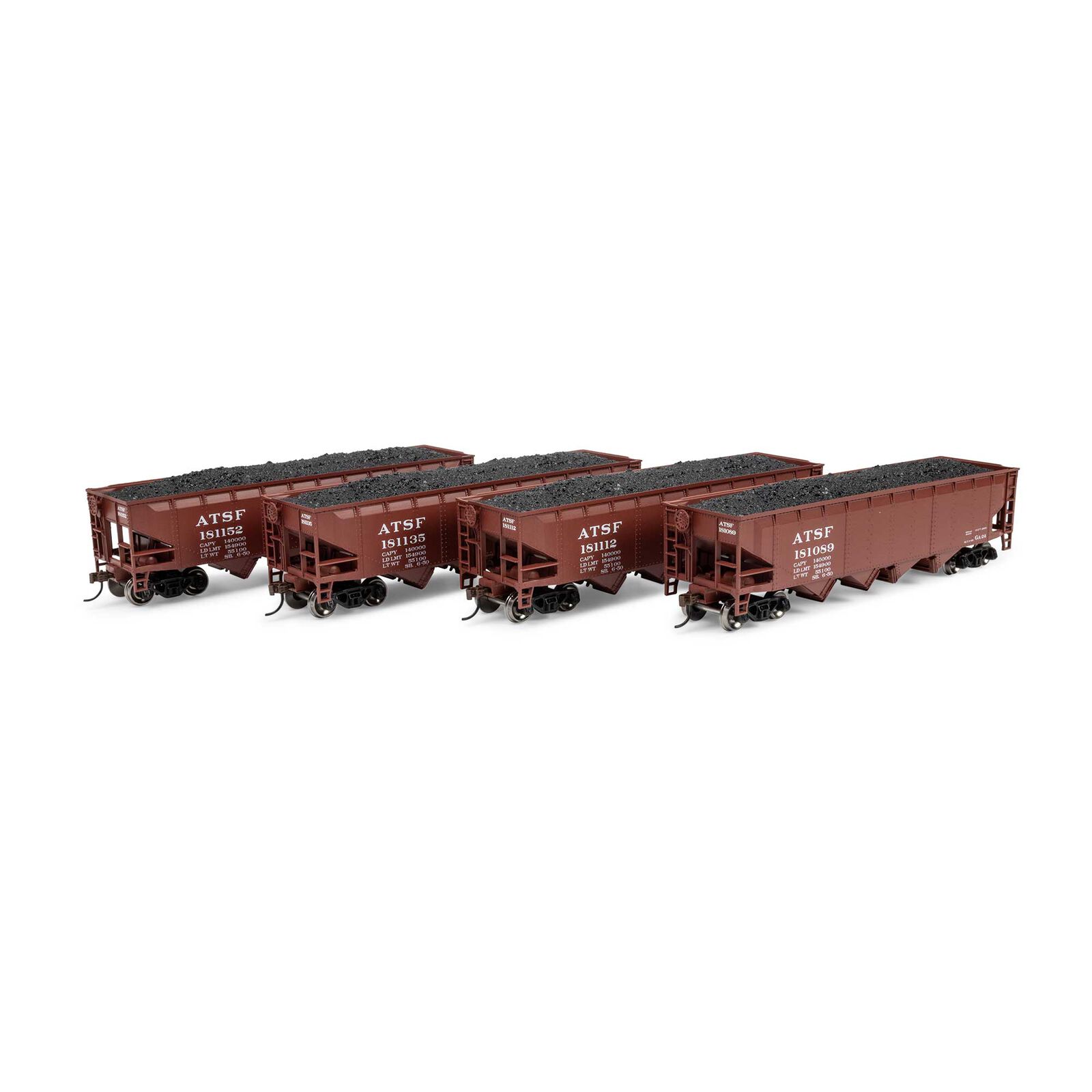 HO ATH 40' 4-Bay Offset Hopper with Load, ATSF #181089/181112/181135/181152 (4)