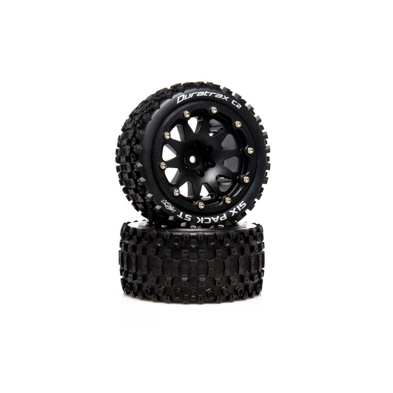 Six Pack ST Belted 2.8" 2WD Mounted Rear Tires, .5 Offset, Black (2)