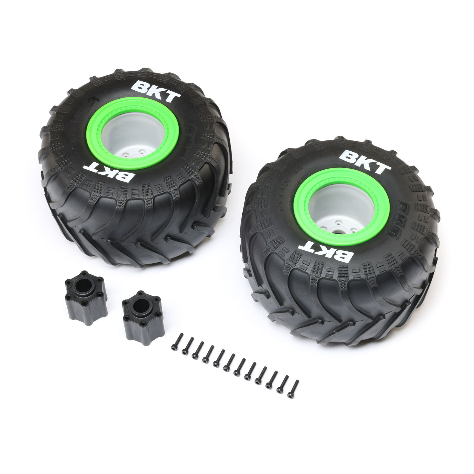 BKT 2.6" Monster Truck Tire, Med, Premount, Green (2): LMT 2.0