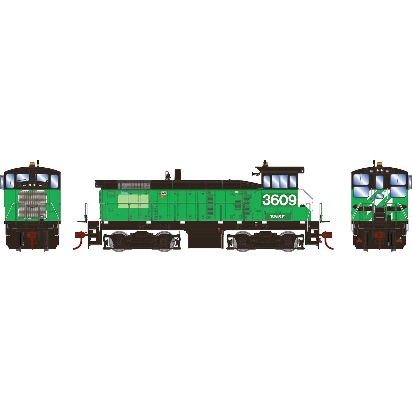 HO SW1000 Locomotive with DCC & Sound, BNSF #3609