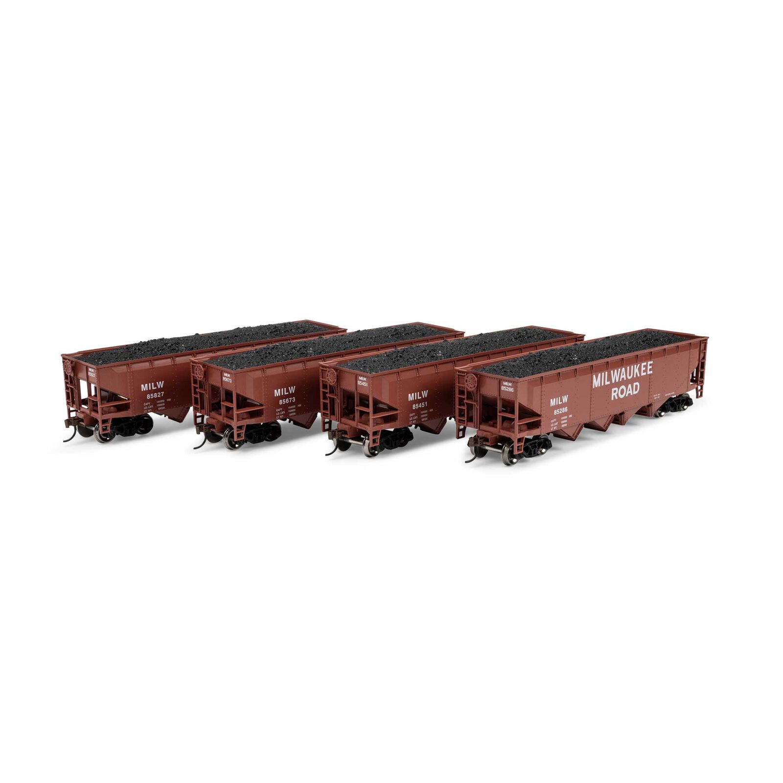 HO ATH 40' 4-Bay Offset Hopper with Load, MILW #85286/85451/85673/85827 (4)