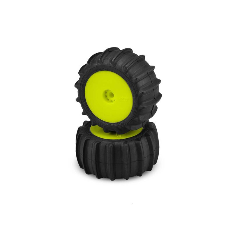 1/16 Animal Pre-Mounted Mini-T/ Mini-B Tires, Yellow Wheels, Green Compound (2)