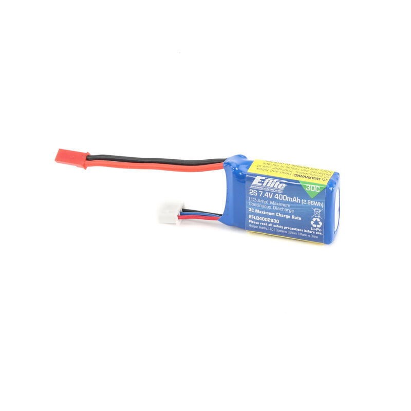 7.4V 400mAh 2S 30C LiPo Battery: JST
