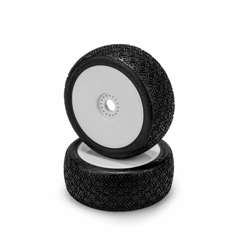 1/8 Double Bar 83mm Pre-Mounted Buggy Tires, White Wheels, Medium Clay Compound (2)