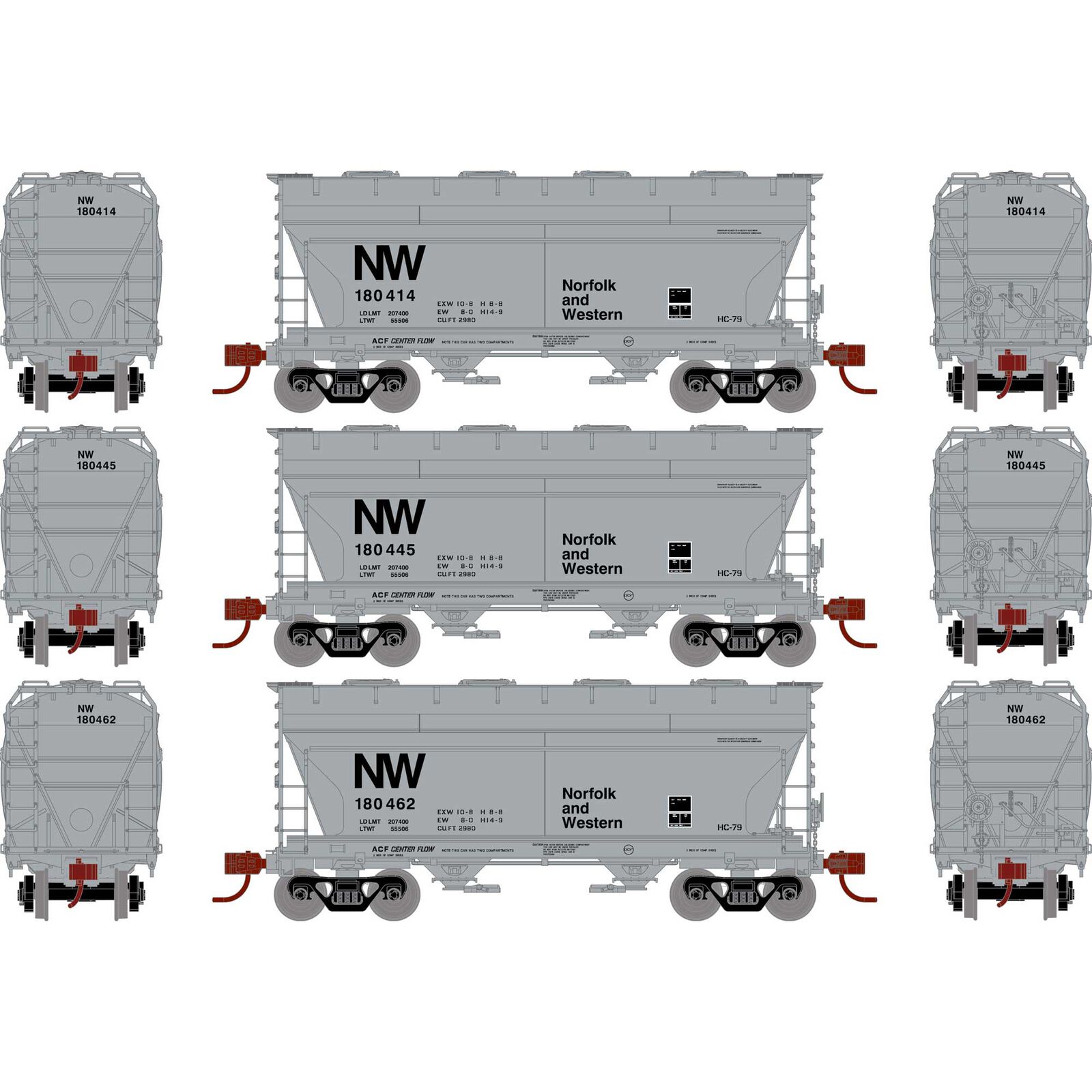 HO RTR ACF 2970 Cover Hopper, N&W (3)