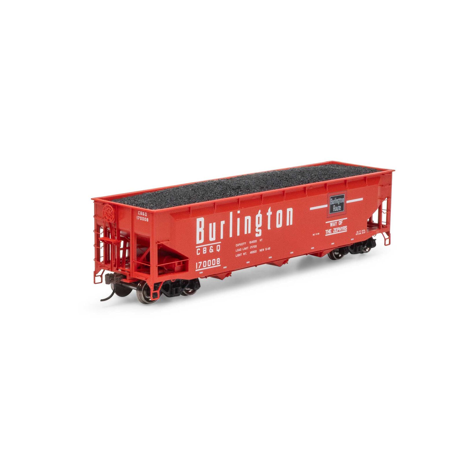 HO 40' Offset Coal Hopper with Load, CB&Q #170008