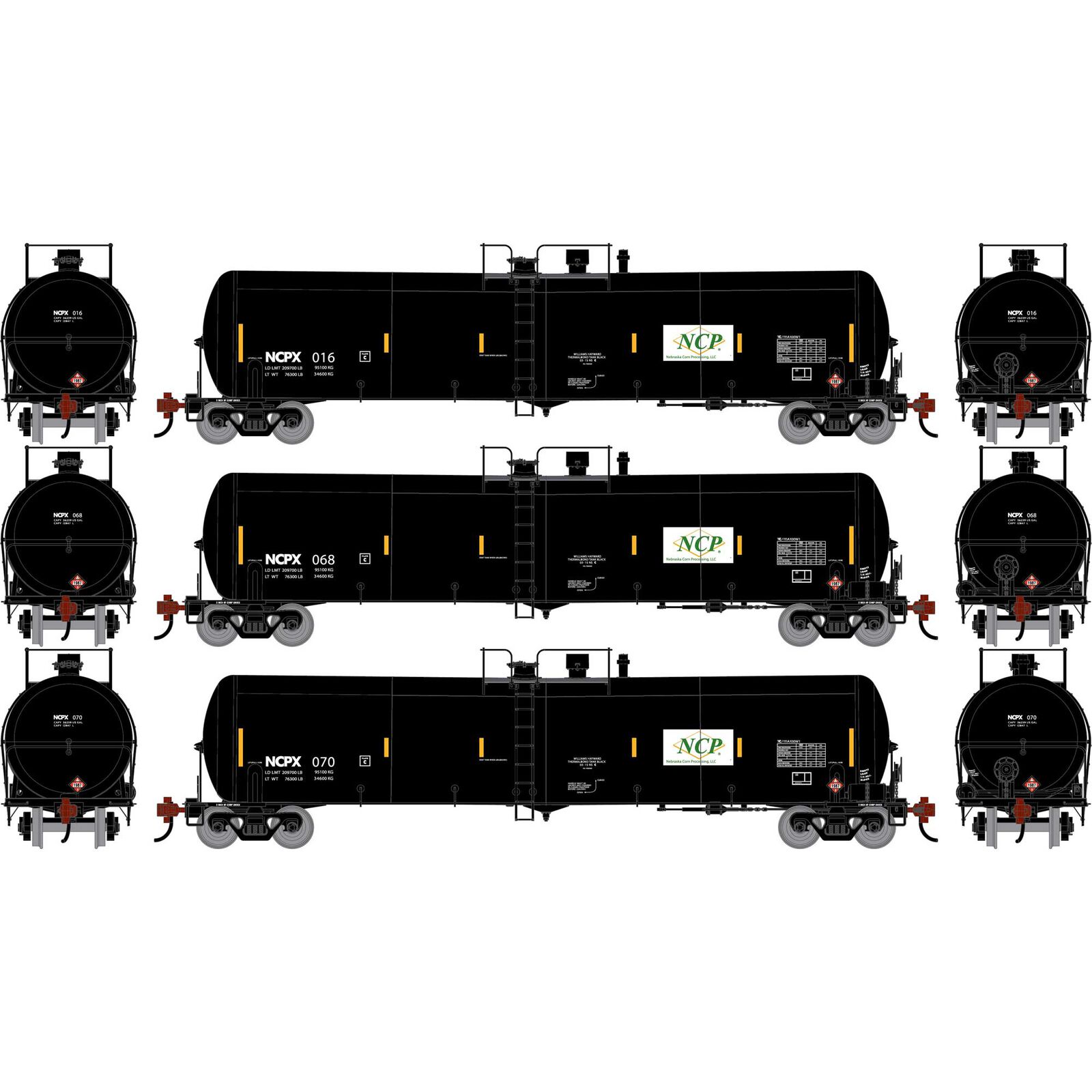 HO ATH 30K Ethanol Tank Car, NCPX #016/068/070 (3)
