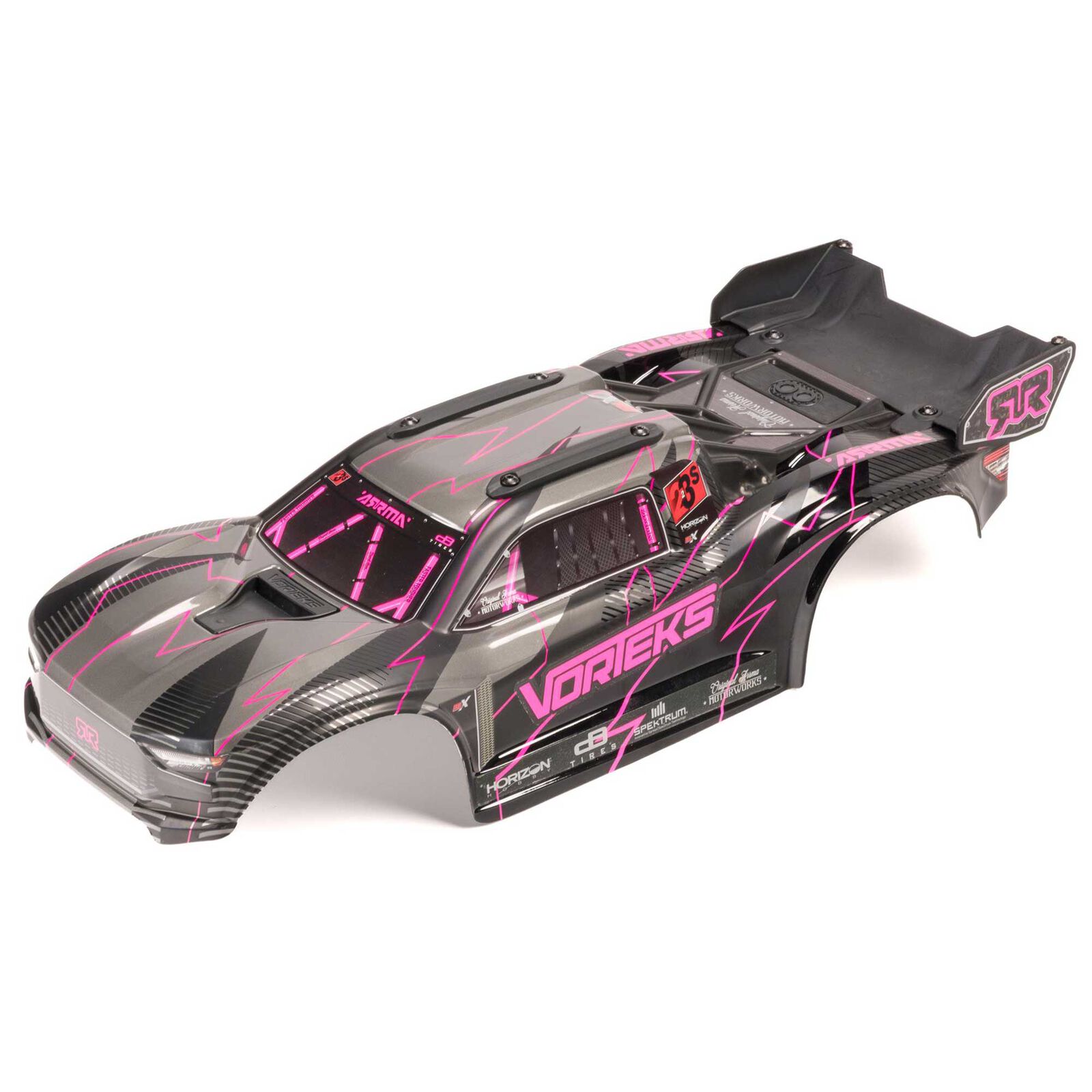 1/10 Painted Decaled Trimmed Body Set with Hidden Body Mount, Pink/Black: VORTEKS 2WD