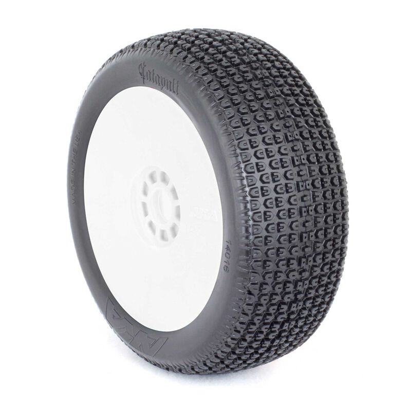1/8 Catapult Medium Long Wear Pre-Mounted Tires, White EVO Wheels (2): Buggy