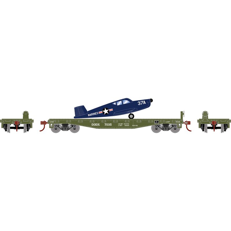 HO 40' Flat Car with Plane, DODX, Marines #7035