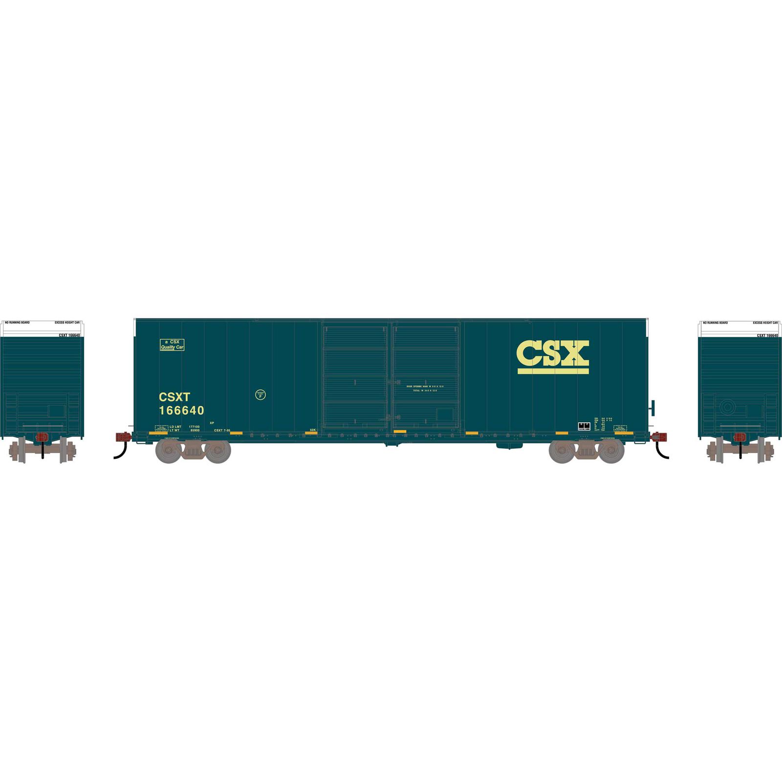 HO RTR FMC 60' DD/SS Hi-Cube Box, CSX #166640