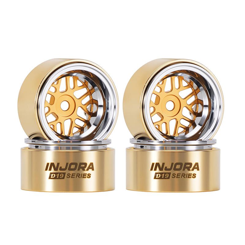 INJORA 1/30 Brass 0.7" D19 ModuWheel Rock Crawler Wheels, Gold, 1/30 Axial SCX30 (4)