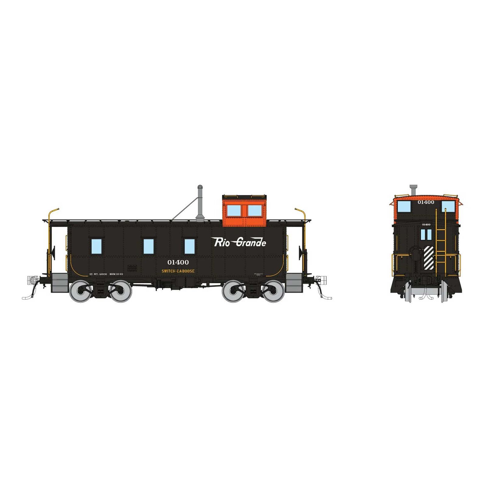 HO D&RGW End Cupola Steel Caboose: Switch Caboose Scheme: #01400