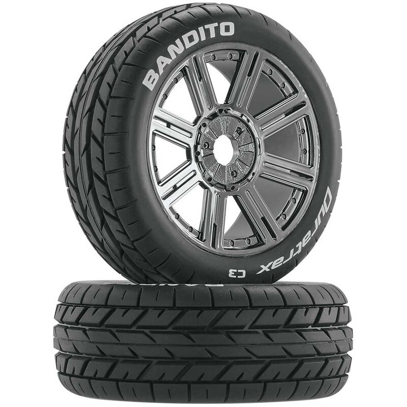Bandito 1/8 Buggy Tire C3 Mounted Spoke Tires, Chrome (2)