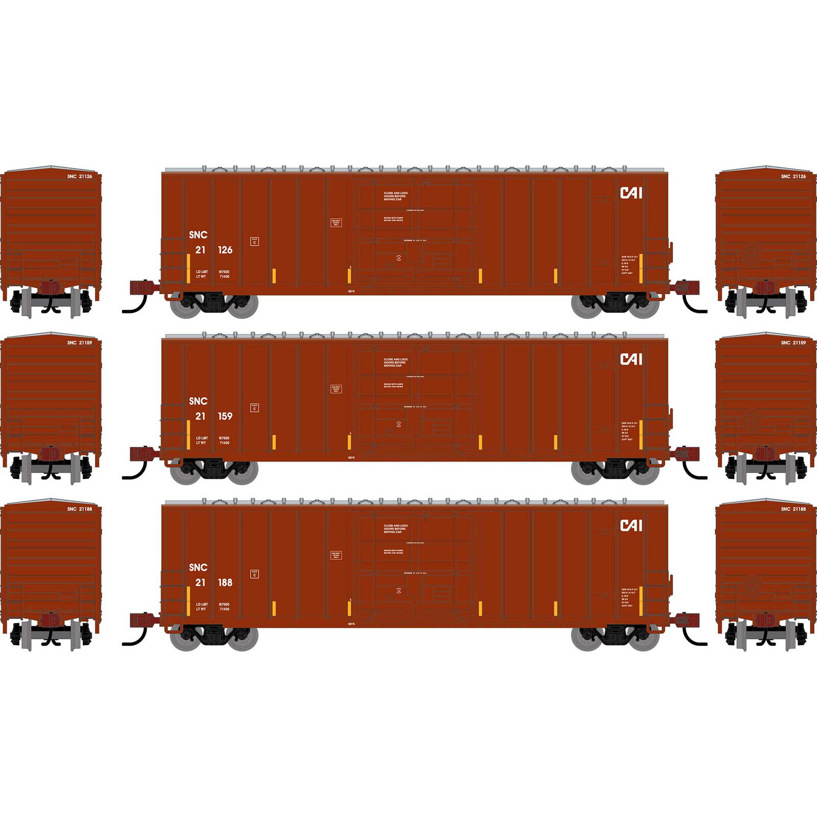 N ATH 50' FMC 5327 12' Plug Door Box Car, SNC #21126/21159/21188 (3)