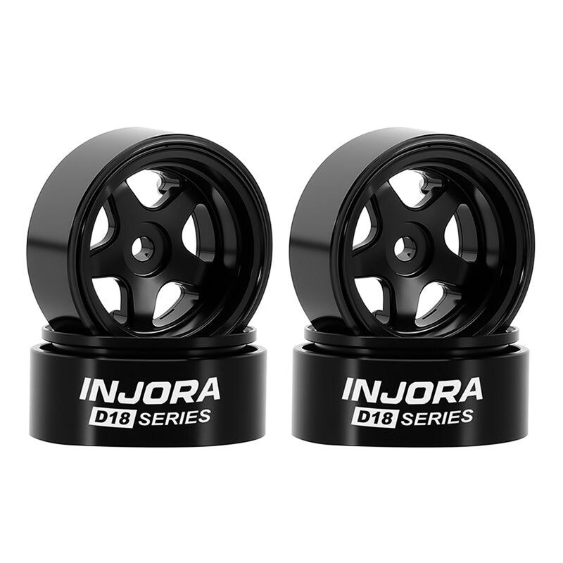 INJORA 1/30 .7" D18 5-Spoke Beadlock Rock Crawler Wheels, Black (4)