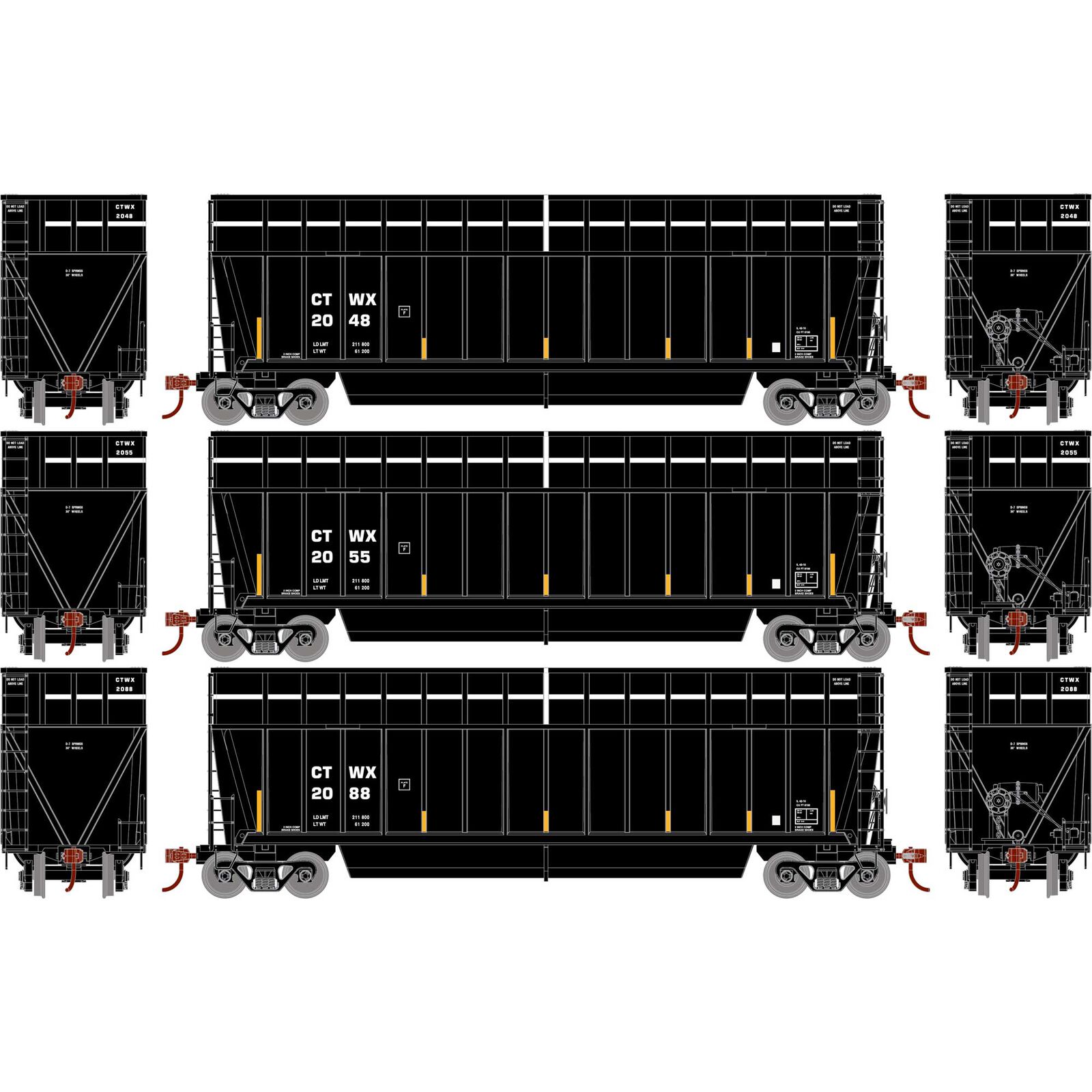 HO ATH Berwick Bathtub Extended Side Gondola, CTWX #2048/2055/2088 (3)