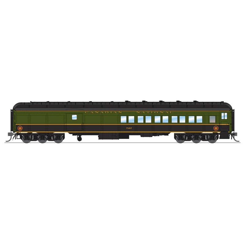 HO Scale CN Coach-Baggage Combine, #7167, Green/Black/Yellow