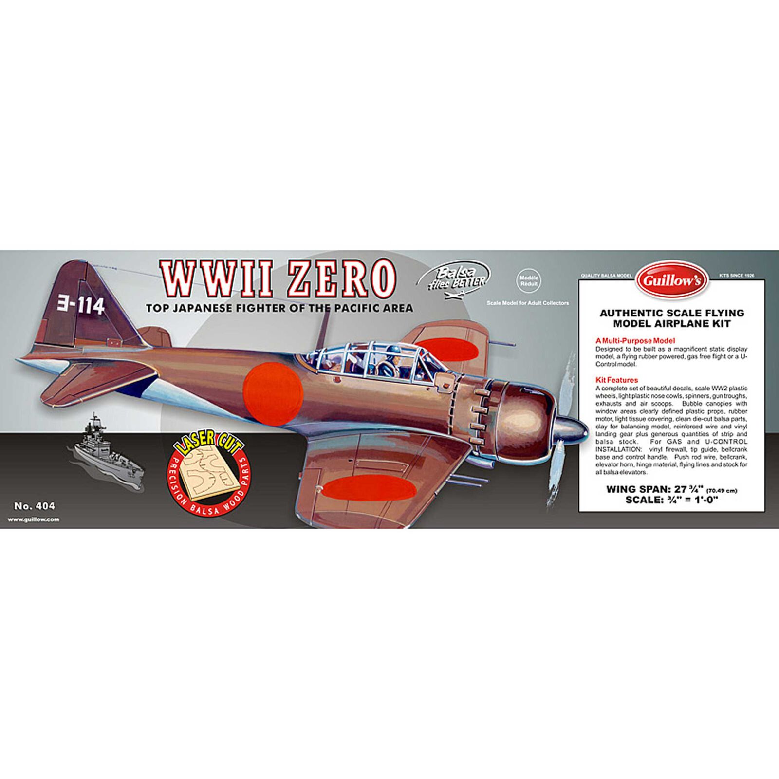 1/16 Mitsubishi Zero Laser Cut Kit, 27.75"