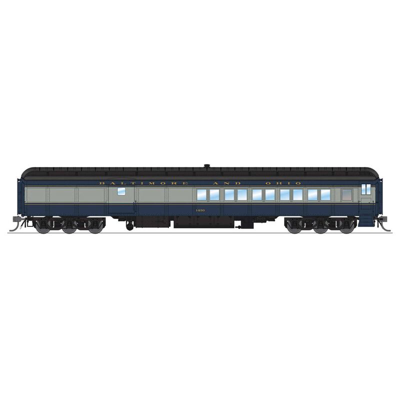 HO Scale B&O Coach-Baggage Combine, #1497, Blue/Gray/Imitation Gold