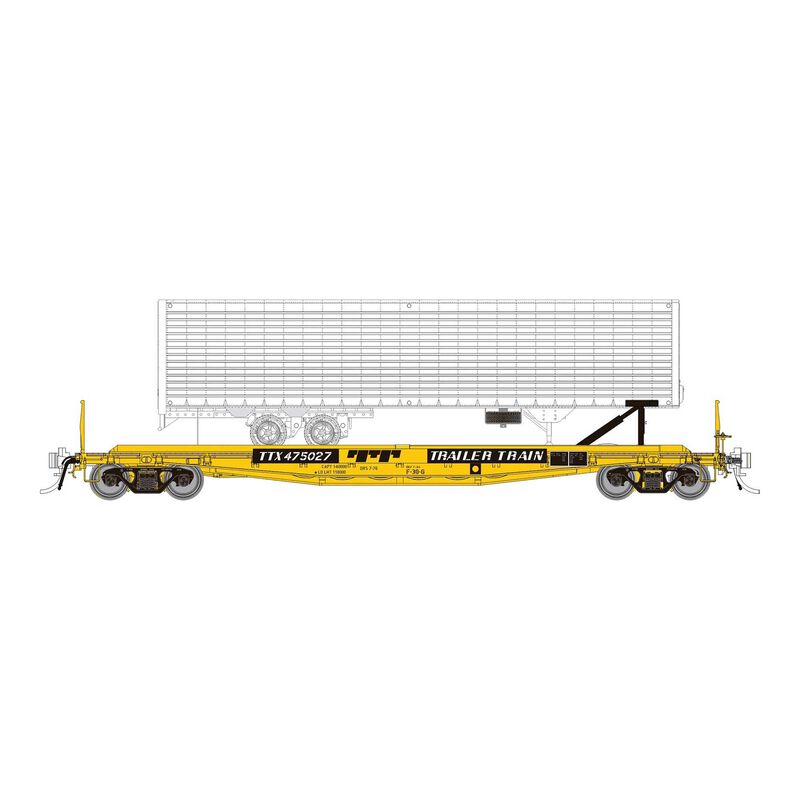 HO F30D 50 TOFC Flat Car with Trailer, TTX Yellow (6)
