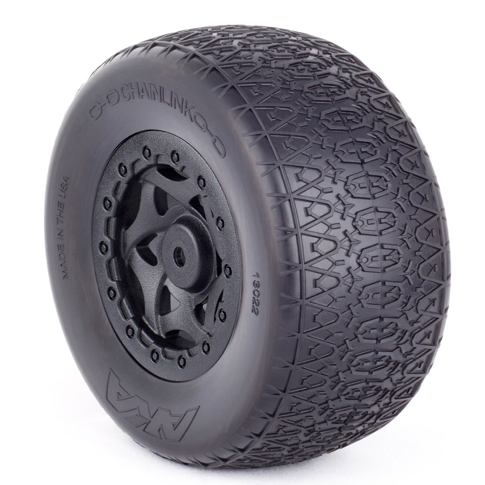 1/10 Chain Link SC Wide Super Soft Front/Rear Wheel Mounted with Red Inserts: SC10 4X4 (2)