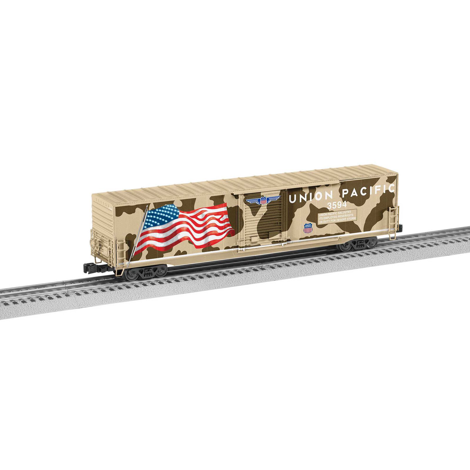 O Illuminated Flag Boxcar UP Desert Victory