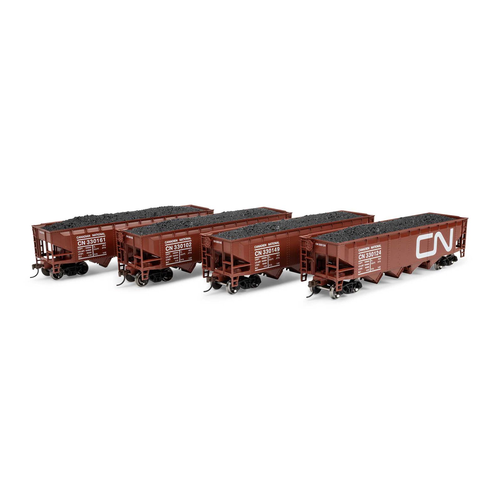 HO ATH 40' 4-Bay Offset Hopper with Load, CN #330102/330124/330149/330161 (4)