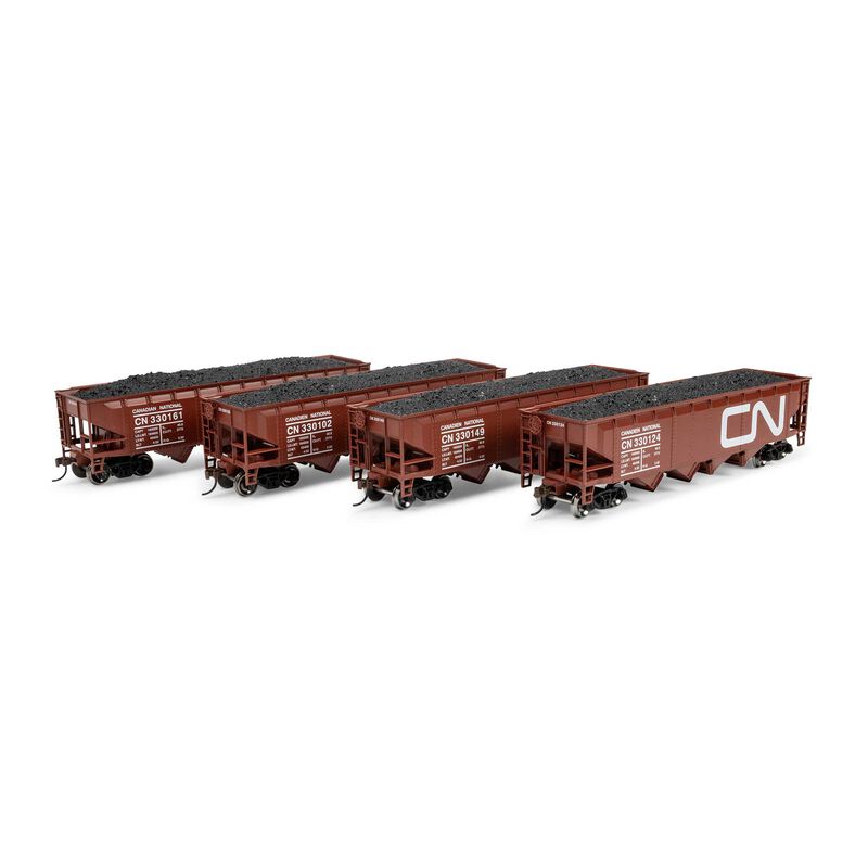 HO ATH 40' 4-Bay Offset Hopper with Load, CN #330102/330124/330149/330161 (4)