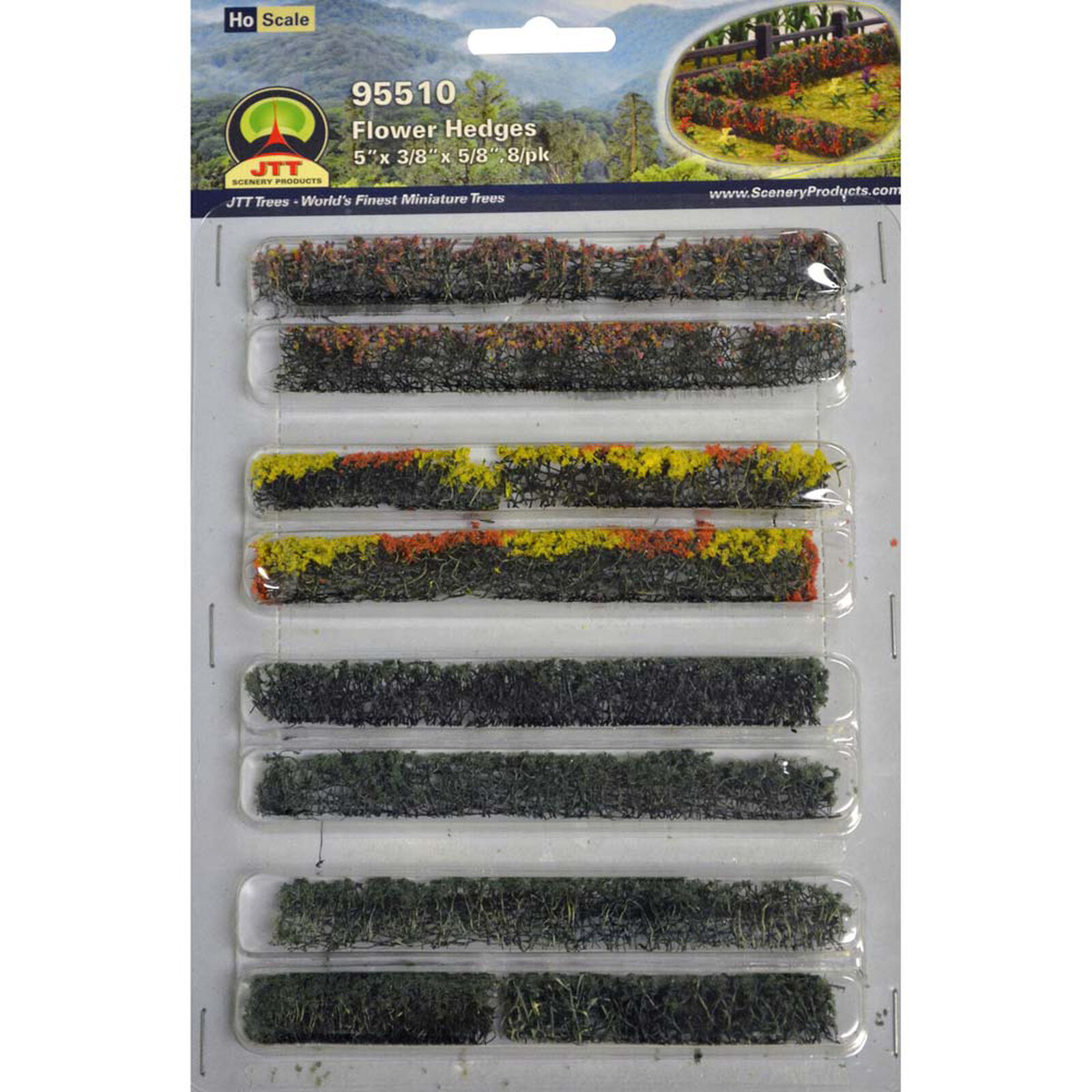 Flower Hedges,Red/Pink/Yellow/Purple 5x3/8x5/8"(8)