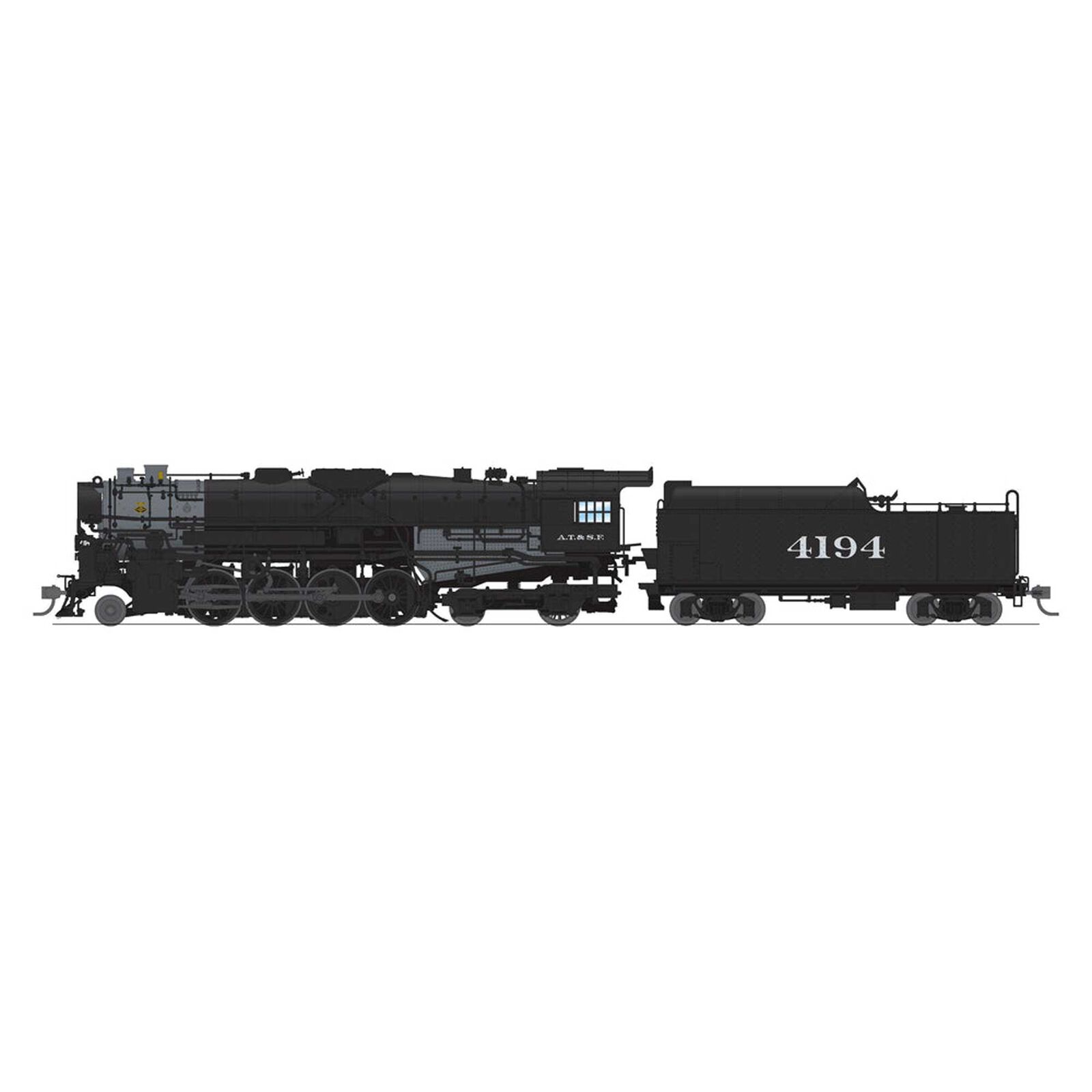 HO ATSF 2-8-4 Berkshire T1a Locomotive with 4-Axle Tender and DCC & Sound, Disk Main Driver, ATSF #4194