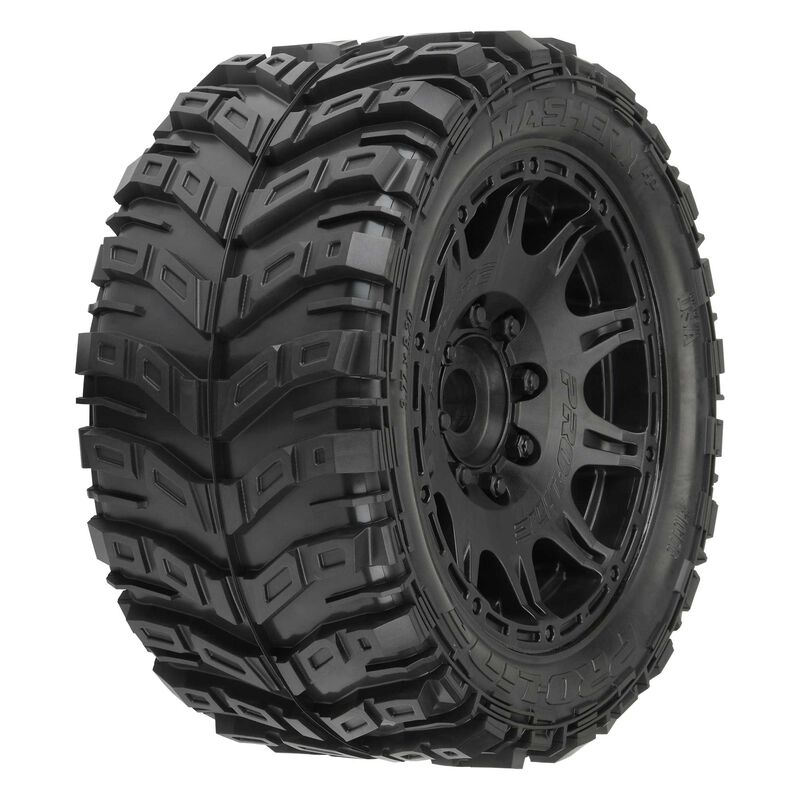 1/6 Masher X HP BELTED Fr/Rr 5.7" MT Tires Mounted 24mm Black Raid (2)