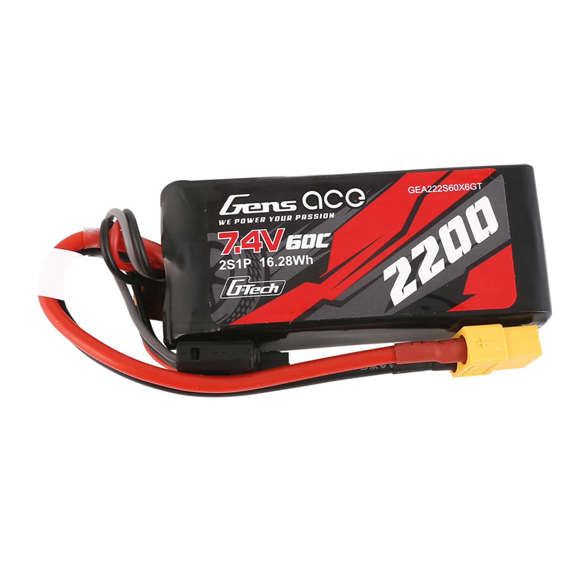 Gens ace 7.4V 2200mAh 2S 60C G-tech Smart Lipo Battery: XT60