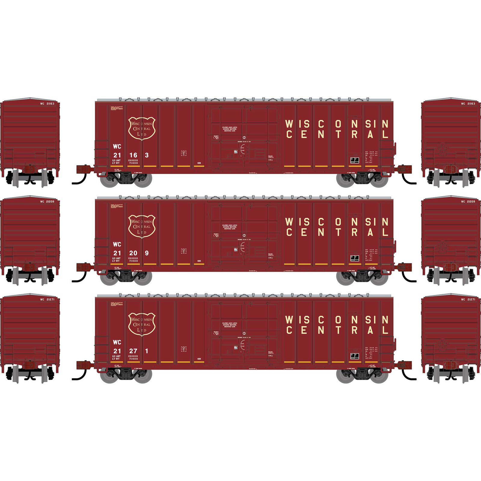 N ATH 50' FMC 5327 12' Plug Door Box Car, WC #21163/21209/21271 (3)