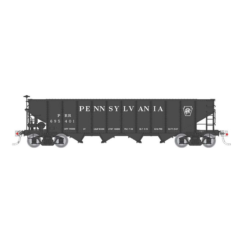 HO H21A 4-Bay Hopper: PRR - Black, Plain Keystone (6)